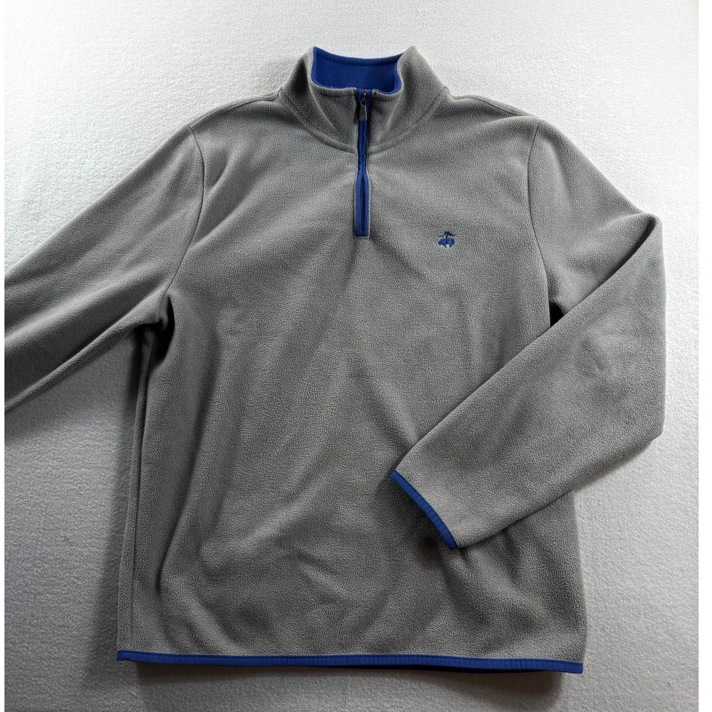 Brooks Brothers 346 Fleece Pullover Mens Large Gray Blue Trim 1/4 Zip